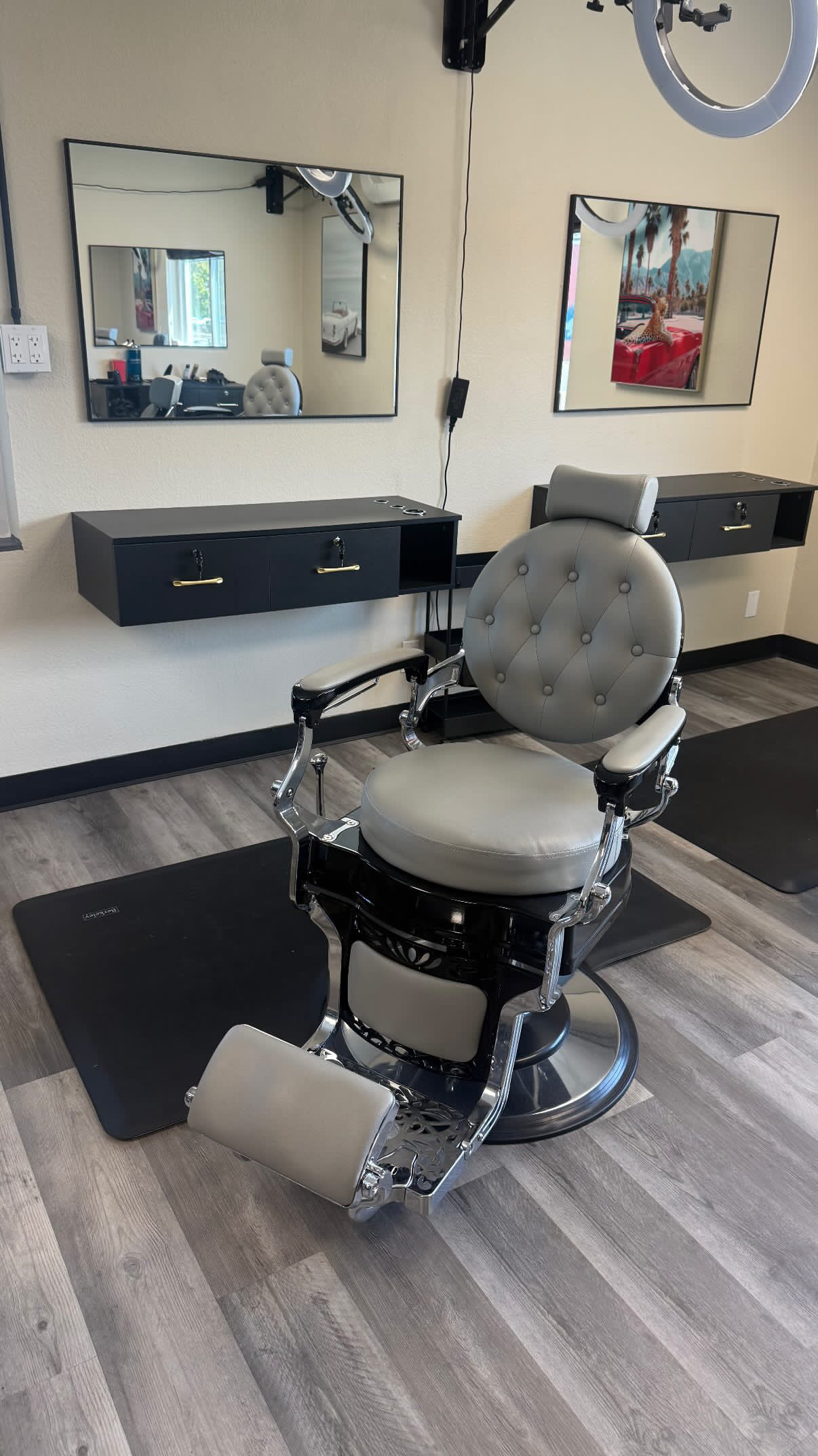 Sharp Society Barbershop chair and station in Richmond CA